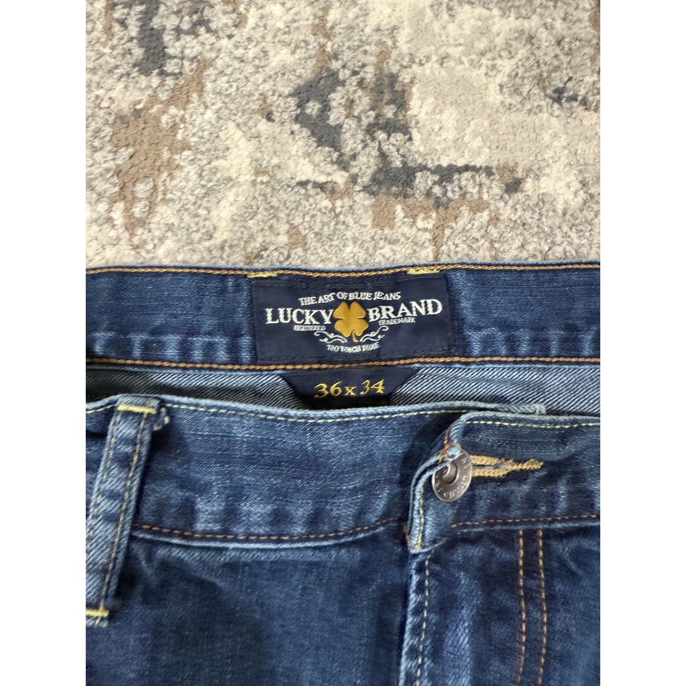Lucky Brand 329 Jeans Mens 36x34 Classic Straight Stretch Dark Wash Zip Fly - Picture 2 of 16